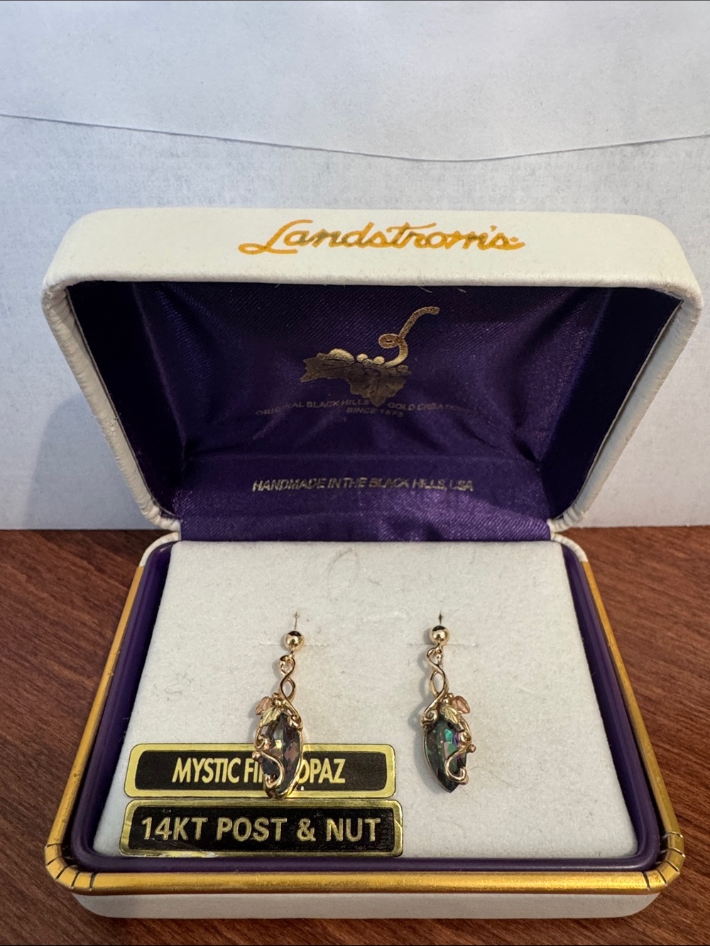 Landstroms 14KT Gold Mystic Fire Opal Drop Earrings - BEAUTIFUL!